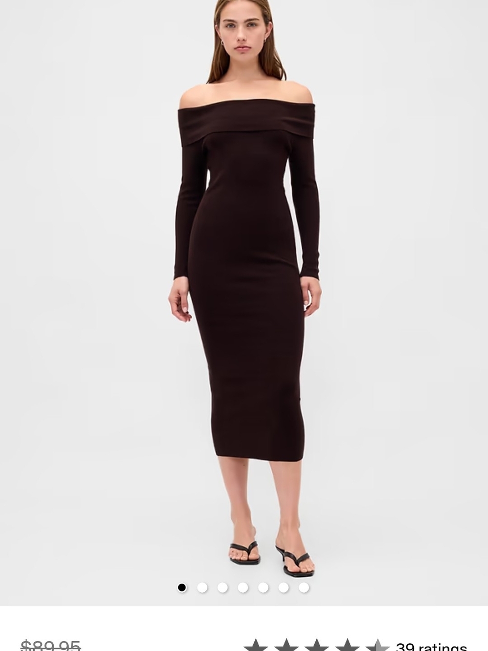 GAP Off-Shoulder Long Sleeve Midi Dress in Dark Brown, Size XL